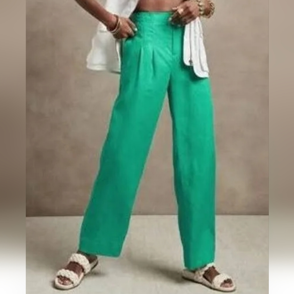 Banana Republic wide-leg linen pants full length size 16 NWT green (teal).